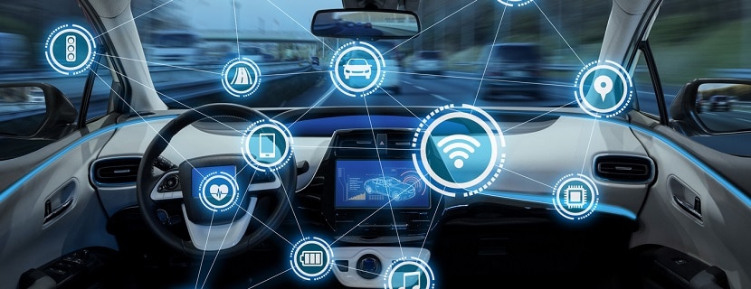 Intérieur d'une voiture connectée