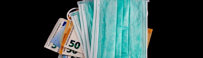 masques santé et billets euros