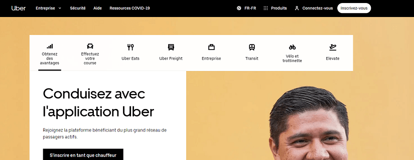 capture ecran du site Uber