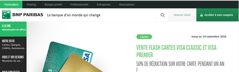 capture ecran du site BNP Paribas
