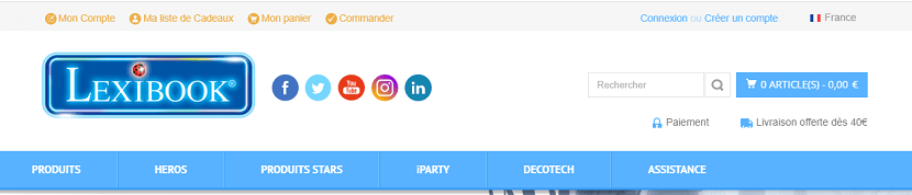 capture ecran du site Lexibook